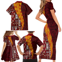 Tonga Feletoa Kupesi Fakatonga Family Matching Short Sleeve Bodycon Dress and Hawaiian Shirt LT03 - Polynesian Pride