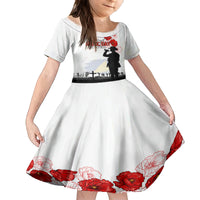 Tokelau ANZAC Day Family Matching Off Shoulder Maxi Dress and Hawaiian Shirt Lest We Forget Red Poppy Flowers and Soldier LT03 Daughter's Dress White - Polynesian Pride