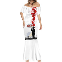 Tokelau ANZAC Day Mermaid Dress Lest We Forget Red Poppy Flowers and Soldier LT03 - Polynesian Pride