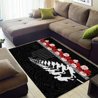 New Zealand ANZAC Day Area Rug Soldier Silver Fern with Red Poppies Flower Maori Style LT03 - Polynesian Pride