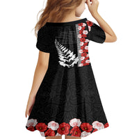 New Zealand ANZAC Day Family Matching Off Shoulder Maxi Dress and Hawaiian Shirt Soldier Silver Fern with Red Poppies Flower Maori Style LT03 - Polynesian Pride