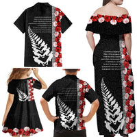 New Zealand ANZAC Day Family Matching Off Shoulder Maxi Dress and Hawaiian Shirt Soldier Silver Fern with Red Poppies Flower Maori Style LT03 - Polynesian Pride