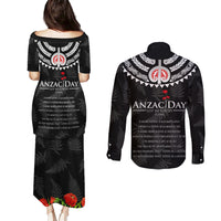 New Zealand ANZAC Day Couples Matching Puletasi and Long Sleeve Button Shirt Lest We Forget Haka Dance Respect LT03 - Polynesian Pride
