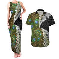 New Zealand Couples Matching Tank Maxi Dress and Hawaiian Shirt Koru Abstract Art and Silver Fern Maori Pattern LT03 Green - Polynesian Pride