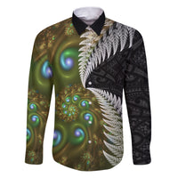 New Zealand Family Matching Puletasi and Hawaiian Shirt Koru Abstract Art and Silver Fern Maori Pattern LT03 Dad's Shirt - Long Sleeve Green - Polynesian Pride