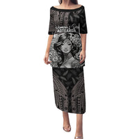 Custom New Zealand Women's Day Family Matching Puletasi and Hawaiian Shirt Maori Tribal Girl and Silver Fern Pattern LT03 Mom's Dress Black - Polynesian Pride
