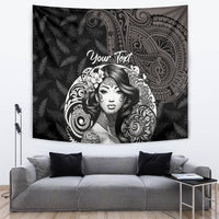 Custom New Zealand Women's Day Tapestry Maori Tribal Girl and Silver Fern Pattern