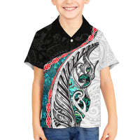 New Zealand Family Matching Summer Maxi Dress and Hawaiian Shirt Manaia Fern and Koru Maori Pattern LT03 Son's Shirt Black - Polynesian Pride