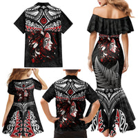 New Zealand Maori Girl Family Matching Mermaid Dress and Hawaiian Shirt Silver Fern and Koru Pattern LT03 - Polynesian Pride