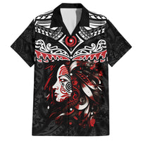 New Zealand Maori Girl Family Matching Tank Maxi Dress and Hawaiian Shirt Silver Fern and Koru Pattern LT03 Dad's Shirt - Short Sleeve Black - Polynesian Pride