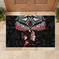 New Zealand Maori Girl Rubber Doormat Silver Fern and Koru Pattern