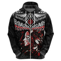 New Zealand Maori Girl Zip Hoodie Silver Fern and Koru Pattern LT03 - Polynesian Pride