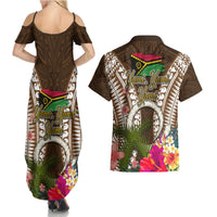 Vanuatu Selebretem 44th Indipendens Dei Couples Matching Summer Maxi Dress and Hawaiian Shirt Yumi Pig Tusk and Namele Fern LT03 - Polynesian Pride