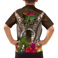 Vanuatu Selebretem 44th Indipendens Dei Family Matching Off Shoulder Short Dress and Hawaiian Shirt Yumi Pig Tusk and Namele Fern LT03 - Polynesian Pride