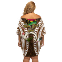 Vanuatu Selebretem 44th Indipendens Dei Family Matching Off Shoulder Short Dress and Hawaiian Shirt Yumi Pig Tusk and Namele Fern LT03 - Polynesian Pride