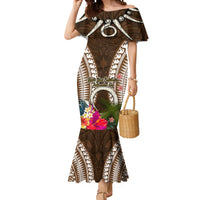 Vanuatu Selebretem 44th Indipendens Dei Mermaid Dress Yumi Pig Tusk and Namele Fern LT03 Women Brown - Polynesian Pride