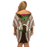 Vanuatu Selebretem 44th Indipendens Dei Off Shoulder Short Dress Yumi Pig Tusk and Namele Fern LT03 - Polynesian Pride