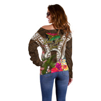 Vanuatu Selebretem 44th Indipendens Dei Off Shoulder Sweater Yumi Pig Tusk and Namele Fern LT03 - Polynesian Pride