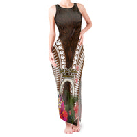 Vanuatu Selebretem 44th Indipendens Dei Tank Maxi Dress Yumi Pig Tusk and Namele Fern LT03 Women Brown - Polynesian Pride