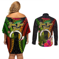 Vanuatu Independence Day Couples Matching Off Shoulder Short Dress and Long Sleeve Button Shirt Tugeta Yumi Selebretem Indipendens Dei LT03 - Polynesian Pride