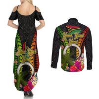 Vanuatu Independence Day Couples Matching Summer Maxi Dress and Long Sleeve Button Shirt Tugeta Yumi Selebretem Indipendens Dei LT03 - Polynesian Pride