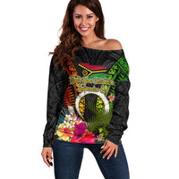 Vanuatu Independence Day Off Shoulder Sweater Tugeta Yumi Selebretem Indipendens Dei LT03 Women Black - Polynesian Pride