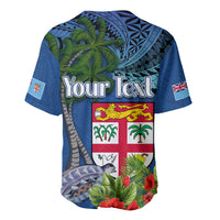 Fiji Independence Day Baseball Jersey Fijian Coat of Arms Palm and Hibiscus Tapa Pattern