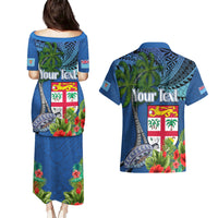 Personalised Fiji Independence Day Couples Matching Puletasi and Hawaiian Shirt Fijian Coat of Arms Palm and Hibiscus Tapa Pattern LT03 - Polynesian Pride