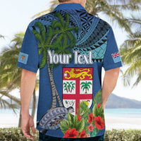 Personalised Fiji Independence Day Hawaiian Shirt Fijian Coat of Arms Palm and Hibiscus Tapa Pattern LT03 - Polynesian Pride