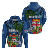 Fiji Independence Day Hoodie Fijian Coat of Arms Palm and Hibiscus Tapa Pattern