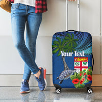 Personalised Fiji Independence Day Luggage Cover Fijian Coat of Arms Palm and Hibiscus Tapa Pattern