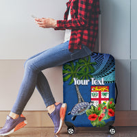 Personalised Fiji Independence Day Luggage Cover Fijian Coat of Arms Palm and Hibiscus Tapa Pattern