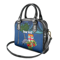 Personalised Fiji Independence Day Shoulder Handbag Fijian Coat of Arms Palm and Hibiscus Tapa Pattern