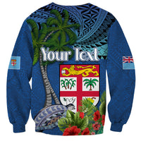 Personalised Fiji Independence Day Sweatshirt Fijian Coat of Arms Palm and Hibiscus Tapa Pattern LT03 - Polynesian Pride