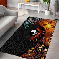 New Zealand and Australia Together Area Rug Maori Tattoo Paua Shell mix Aboriginal Pattern LT03 - Polynesian Pride