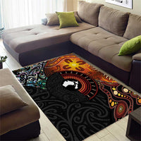 New Zealand and Australia Together Area Rug Maori Tattoo Paua Shell mix Aboriginal Pattern LT03 - Polynesian Pride