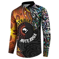 New Zealand and Australia Together Button Sweatshirt Maori Tattoo Paua Shell mix Aboriginal Pattern