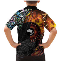 New Zealand and Australia Together Family Matching Mermaid Dress and Hawaiian Shirt Maori Tattoo Paua Shell mix Aboriginal Pattern