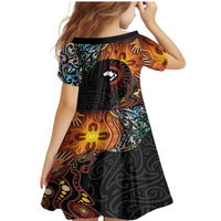 New Zealand and Australia Together Family Matching Mermaid Dress and Hawaiian Shirt Maori Tattoo Paua Shell mix Aboriginal Pattern