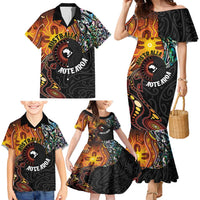 New Zealand and Australia Together Family Matching Mermaid Dress and Hawaiian Shirt Maori Tattoo Paua Shell mix Aboriginal Pattern
