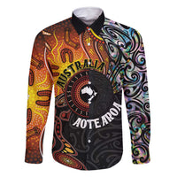 New Zealand and Australia Together Family Matching Mermaid Dress and Hawaiian Shirt Maori Tattoo Paua Shell mix Aboriginal Pattern