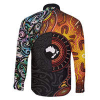 New Zealand and Australia Together Family Matching Puletasi and Hawaiian Shirt Maori Tattoo Paua Shell mix Aboriginal Pattern