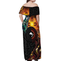 New Zealand and Australia Together Off Shoulder Maxi Dress Maori Tattoo Paua Shell mix Aboriginal Pattern LT03 - Polynesian Pride