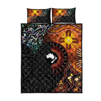 New Zealand and Australia Together Quilt Bed Set Maori Tattoo Paua Shell mix Aboriginal Pattern