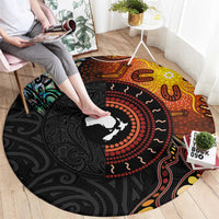 New Zealand and Australia Together Round Carpet Maori Tattoo Paua Shell mix Aboriginal Pattern LT03 - Polynesian Pride