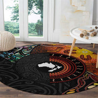 New Zealand and Australia Together Round Carpet Maori Tattoo Paua Shell mix Aboriginal Pattern LT03 - Polynesian Pride