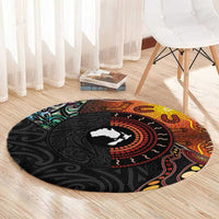 New Zealand and Australia Together Round Carpet Maori Tattoo Paua Shell mix Aboriginal Pattern LT03 - Polynesian Pride