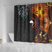 New Zealand and Australia Together Shower Curtain Maori Tattoo Paua Shell mix Aboriginal Pattern