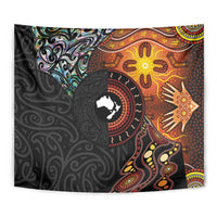 New Zealand and Australia Together Tapestry Maori Tattoo Paua Shell mix Aboriginal Pattern LT03 - Polynesian Pride