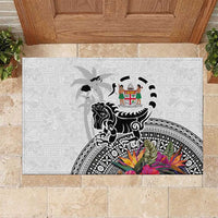 Fiji Iguana Rubber Doormat Tapa Tribal Tattoo and Hibiscus LT03 White - Polynesian Pride